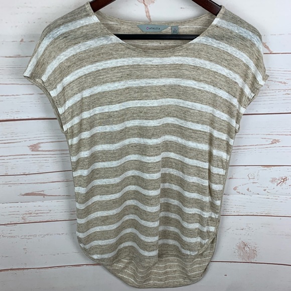 Athleta Tops - Athleta | Khaki Cream Stripe Newport Relaxed Tee
